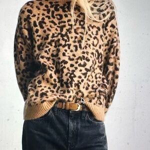 Mango Leopard Print Sweater With Contrasting Trims Size S